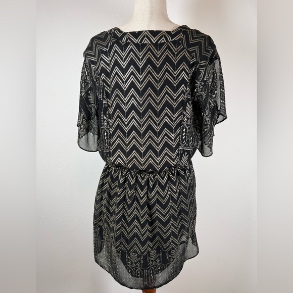Free People Love My Chaos Tunic Dress Size Small Black Gold Geometric Drawstring - Picture 3 of 15
